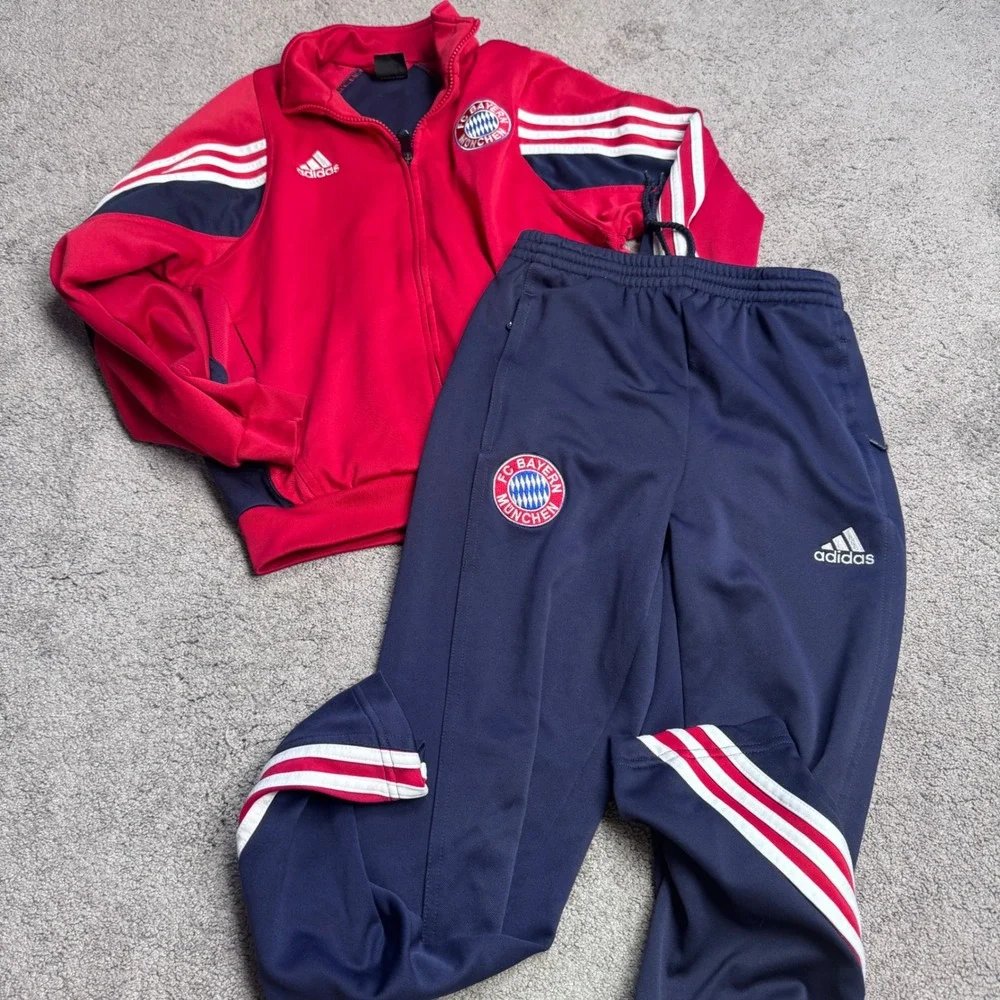 Adidas Bayern Munich Football Jacket and Pants Youth 10/12 Red Blue 2000s